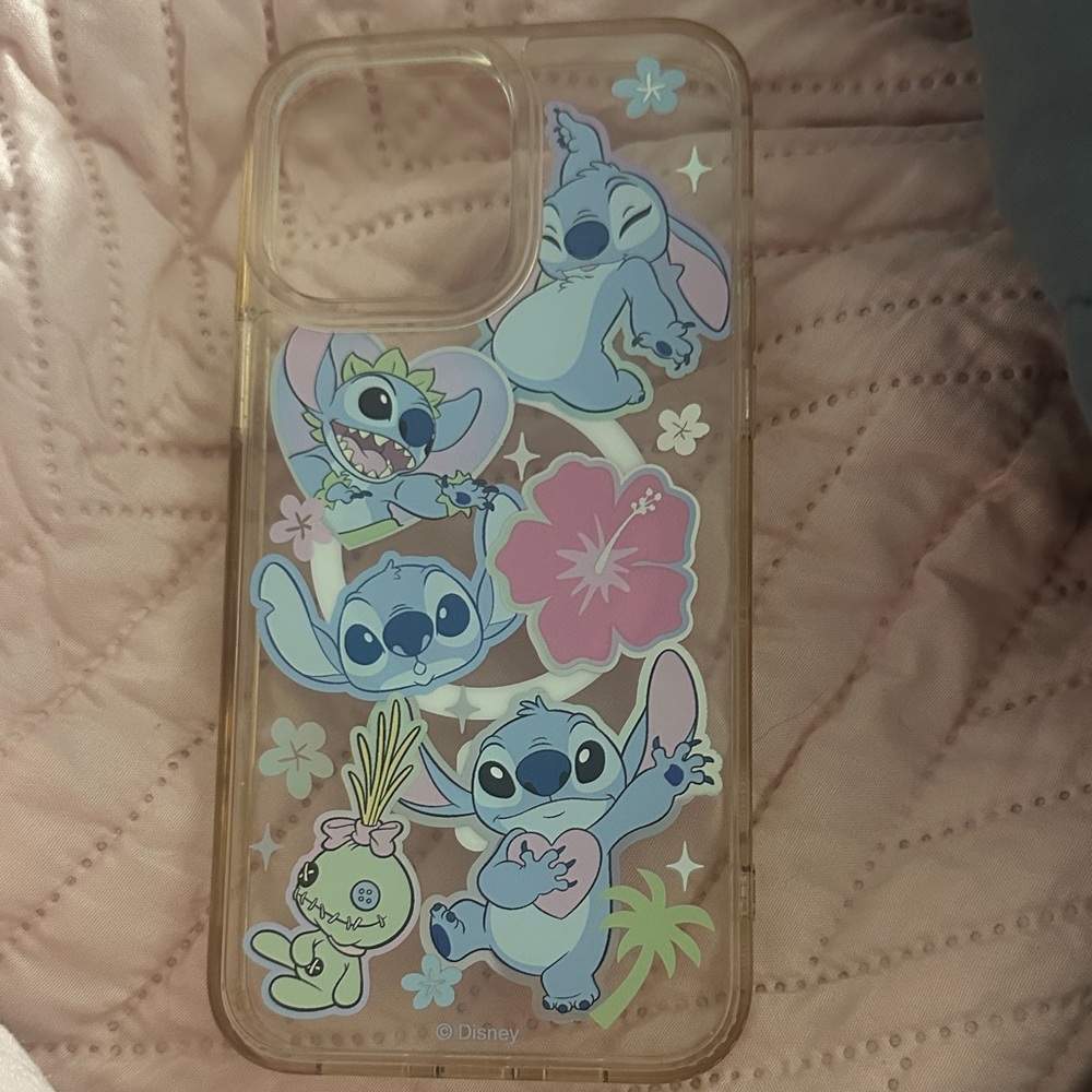 Disney Stitch iPhone Case - Clear with Blue and Pink iPhone 14 Pro Max